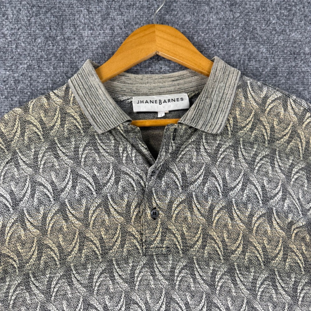 Jhane Barnes Men's Large Green Abstract Geometric Knit Short Sleeve Polo Shirt